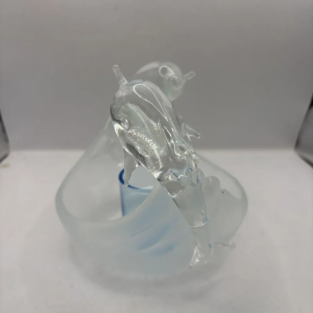 Partylite P8526 Jump for Joy Glass Dolphins Frosted Votive Candle Holder Retired - Picture 2 of 7